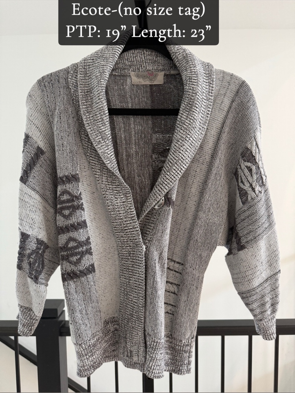 Ecote Gray and White Shawl-Collar Knit Cardigan